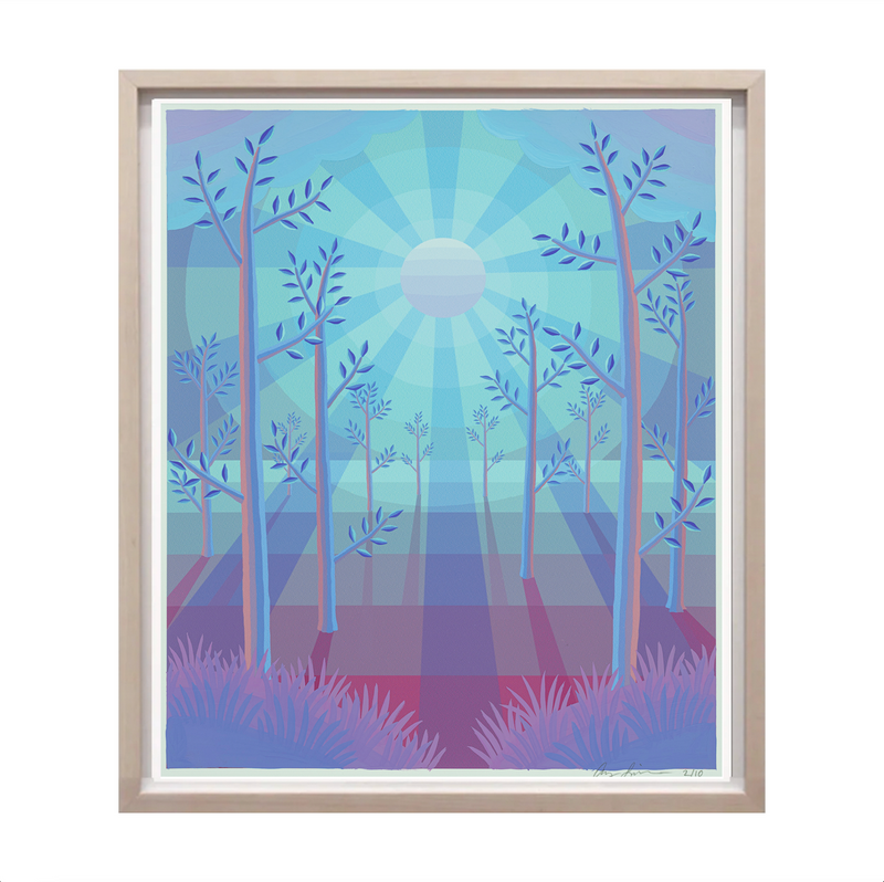 Amy Lincoln, Trees and Moon Rays (Blue, Cyan and Magenta), 2023; Limited Edition Print