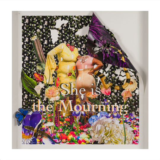 Ebony G. Patterson, She Is the Mourning, 2022; Hand-Embellished, Signed, and Numbered Limited Edition Print in White Wood Shadowbox Frame