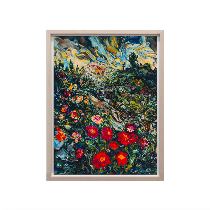 Maria Calandra, Time of the Zinnia, 2023; Hand-Embellished, Signed and Numbered Limited Edition Print