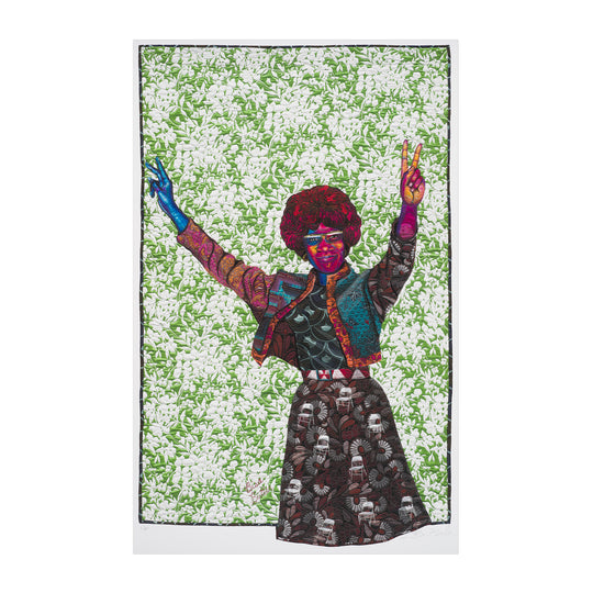 Bisa Butler, Bring a Folding Chair: A Portrait of Shirley Chisholm, 2025; Signed and Numbered Limited Edition Print