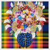 Caroline Larsen, Flowers with Plaid Version 1, 2022; Hand-Embellished, Signed, and Numbered Limited Edition Print