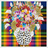 Caroline Larsen, Flowers with Plaid Version 1, 2022; Hand-Embellished, Signed, and Numbered Limited Edition Print