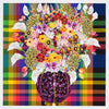 Caroline Larsen, Flowers with Plaid Version 1, 2022; Hand-Embellished, Signed, and Numbered Limited Edition Print