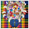 Caroline Larsen, Flowers with Plaid Version 1, 2022; Hand-Embellished, Signed, and Numbered Limited Edition Print