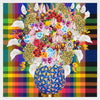 Caroline Larsen, Flowers with Plaid Version 1, 2022; Hand-Embellished, Signed, and Numbered Limited Edition Print