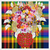 Caroline Larsen, Flowers with Plaid Version 2, 2022; Hand-Embellished, Signed, and Numbered Limited Edition Print