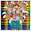Caroline Larsen, Flowers with Plaid Version 3, 2022; Hand-Embellished, Signed, and Numbered Limited Edition Print
