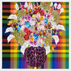 Caroline Larsen, Flowers with Plaid Version 3, 2022; Hand-Embellished, Signed, and Numbered Limited Edition Print