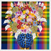 Caroline Larsen, Flowers with Plaid Version 3, 2022; Hand-Embellished, Signed, and Numbered Limited Edition Print