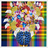 Caroline Larsen, Flowers with Plaid Version 3, 2022; Hand-Embellished, Signed, and Numbered Limited Edition Print
