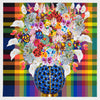 Caroline Larsen, Flowers with Plaid Version 3, 2022; Hand-Embellished, Signed, and Numbered Limited Edition Print