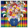 Caroline Larsen, Flowers with Plaid Version 4, 2022; Hand-Embellished, Signed, and Numbered Limited Edition Print