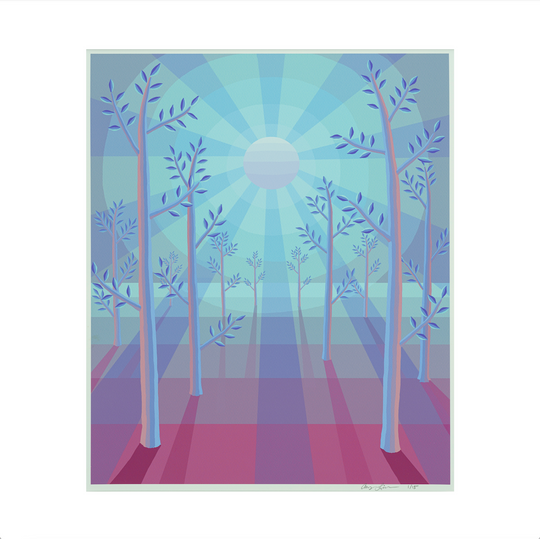 Amy Lincoln, Trees and Moon Rays (Blue, Cyan and Magenta), 2023; Limited Edition Print