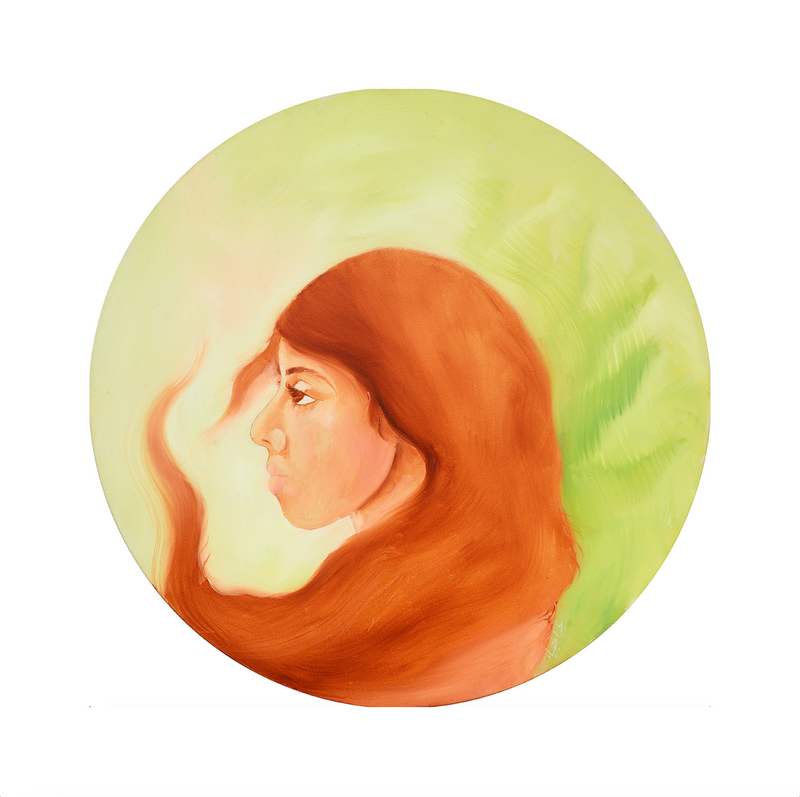 Hiba Schahbaz, Self-Portrait (with leaves), 2023; Original Painting