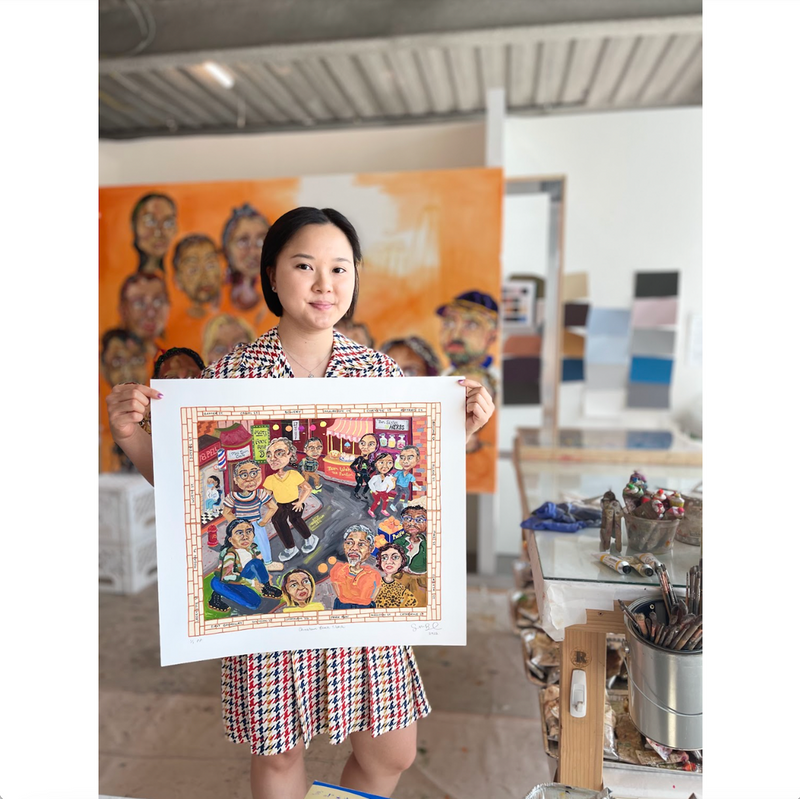 Susan Chen, Chinatown Block Watch, 2022; Hand-Embellished, Signed, and Numbered Limited Edition Print