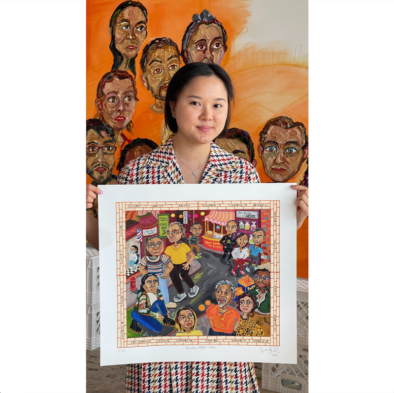 Susan Chen, Chinatown Block Watch, 2022; Hand-Embellished, Signed, and Numbered Limited Edition Print