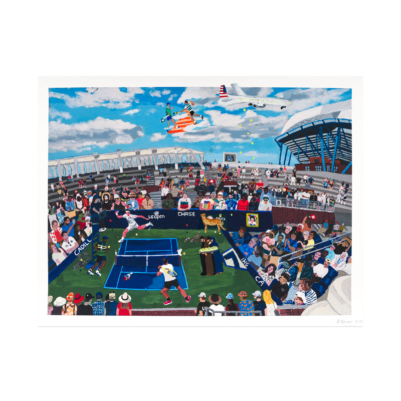 Shaun Ellison, US Open, Federer vs. Nadal, 2025; Hand-Embellished, Signed, and Numbered Limited Edition Print
