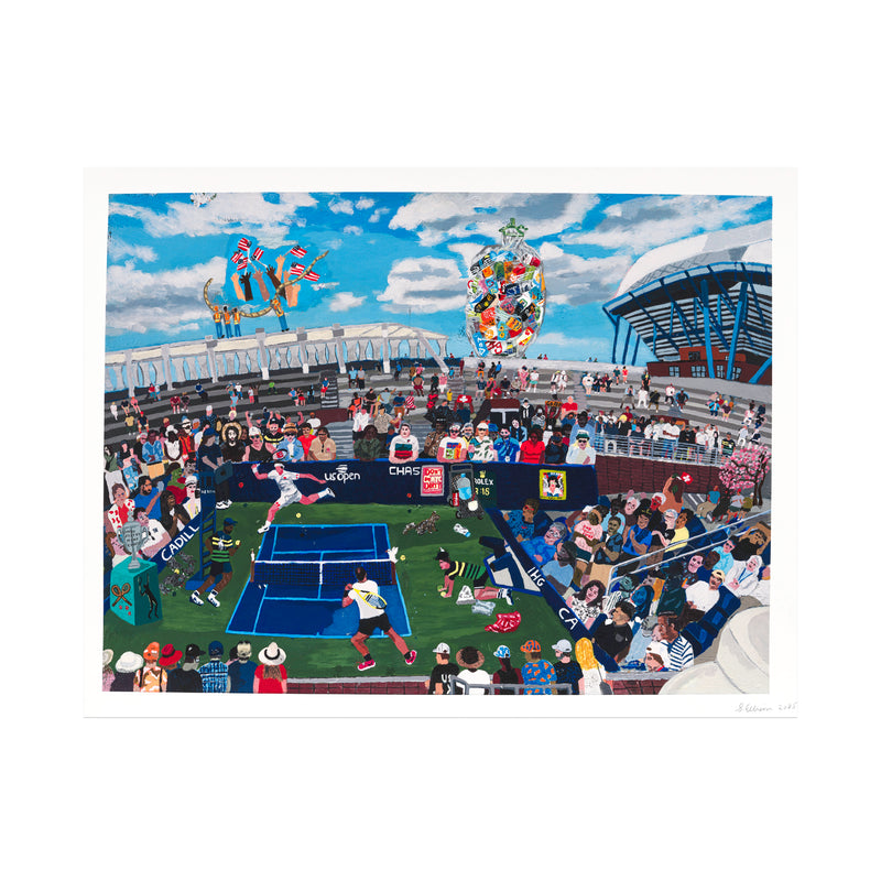 Shaun Ellison, US Open, Federer vs. Nadal, 2025; Hand-Embellished, Signed, and Numbered Limited Edition Print