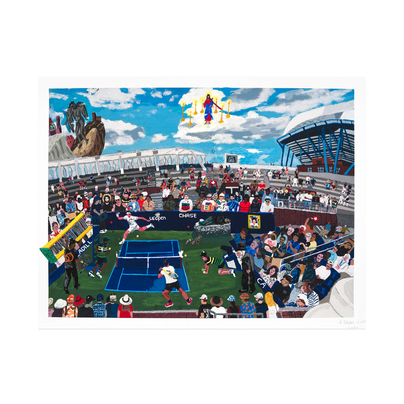 Shaun Ellison, US Open, Federer vs. Nadal, 2025; Hand-Embellished, Signed, and Numbered Limited Edition Print