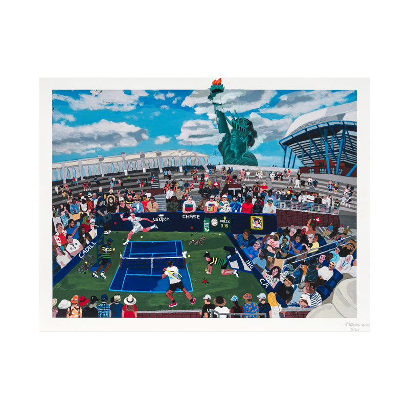 Shaun Ellison, US Open, Federer vs. Nadal, 2025; Hand-Embellished, Signed, and Numbered Limited Edition Print