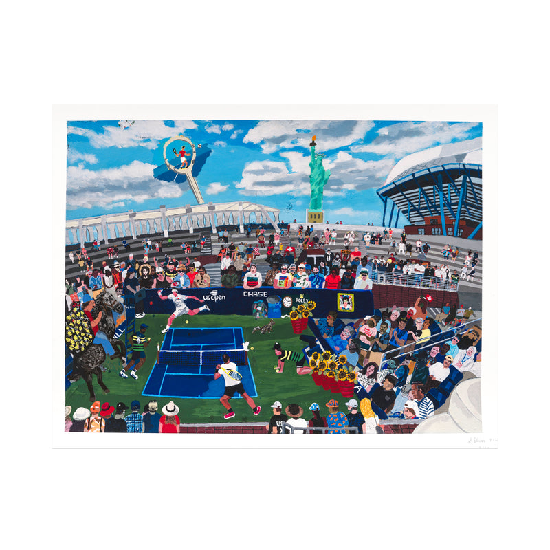 Shaun Ellison, US Open, Federer vs. Nadal, 2025; Hand-Embellished, Signed, and Numbered Limited Edition Print