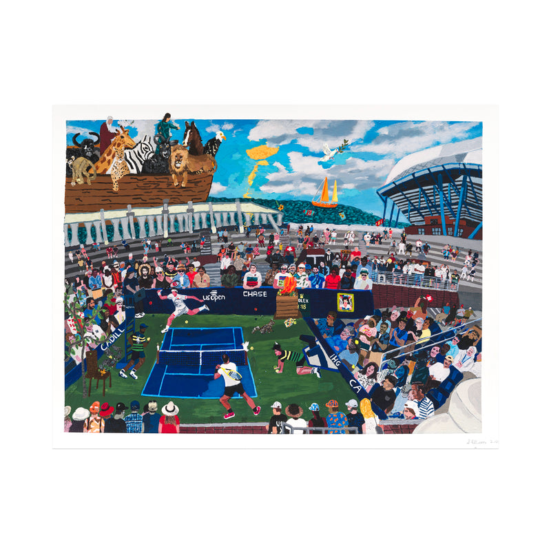 Shaun Ellison, US Open, Federer vs. Nadal, 2025; Hand-Embellished, Signed, and Numbered Limited Edition Print