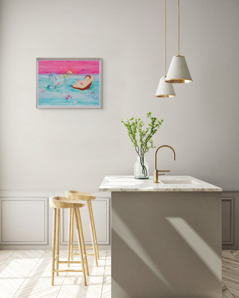 Hiba Schahbaz, Dreaming at Sunset, 2022; Hand-Embellished, Signed, and Numbered Limited Edition Print