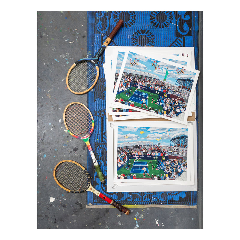 Shaun Ellison, US Open, Federer vs. Nadal, 2025; Hand-Embellished, Signed, and Numbered Limited Edition Print