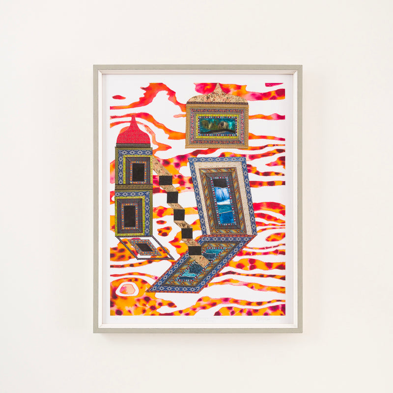 Natalia Nakazawa, Visual Heteroglossia: Infinite Flooding, Infinite Burning, 2021; Framed Hand-Embellished, Signed, and Numbered Limited Edition Print