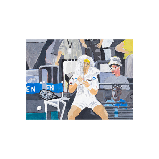 Shaun Ellison, Boris Becker, Changeover, 2022; Acrylic on Paper