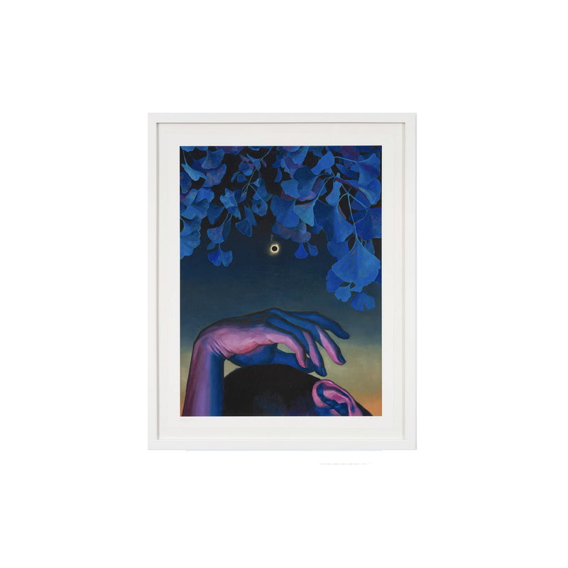 Xiao Wang, Slumber Under a Shade, 2021; Hand-Embellished, Signed, and Numbered Limited Edition Print in White Wood Frame